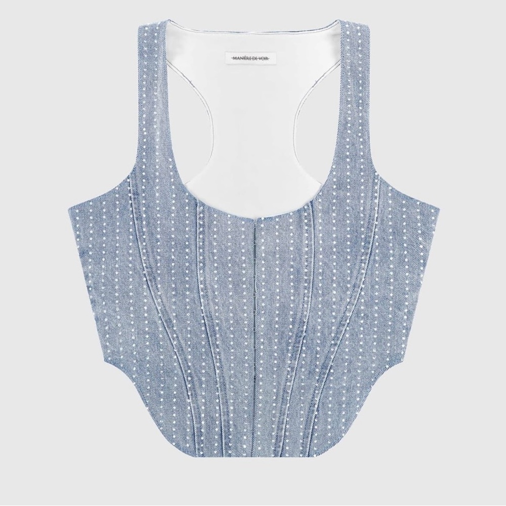 Manière De Voir - Rhinestone Denim Corset - Mid Blue